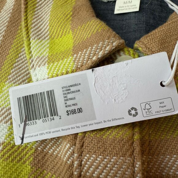 OUTERKNOWN Blanket Shirt Medium Flannel Plaid Beige Yellow Tunic Dress NEW $168 - Picture 4 of 7